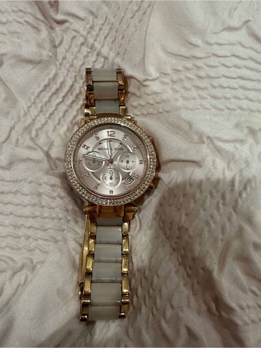 Michael Kors Gold and White Crystal-Accent Women's Chronograph Watch